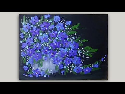 Blue Acrylic Flowers acrylic painting blue violet flowers in a vase