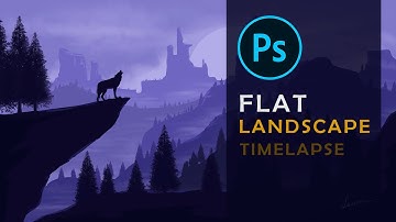 How to draw flat landscape in Photoshop | Digital Art | 2D Landscape | Time-lapse