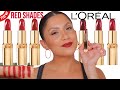 *new* L'OREAL RED OF WORTH SATIN LIPSTICKS + NATURAL LIGHTING LIP SWATCHES | MagdalineJanet