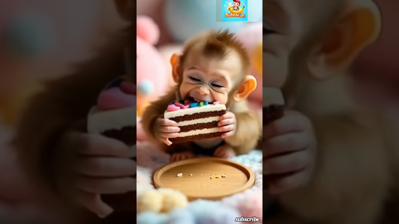 Funny Baby Monkey Eating cake for the First Time! 😍 