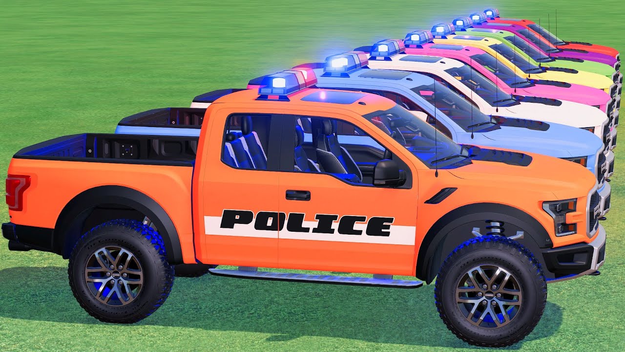 GO! POLICE CARS, AMBULANCE, FIRE TRUCK, COLORFUL CARS WITH TRUCK & TRAIN FARMING SIMULATOR 22! 