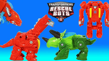 Transformers Rescue Bots Heatwave & Boulder Rescue Dinobots Save Optimus Prime and Chase!