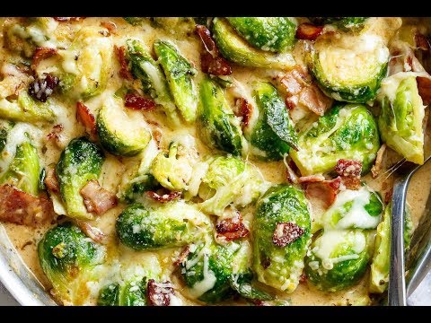 Creamy Garlic Parmesan Brussels Sprouts & Bacon