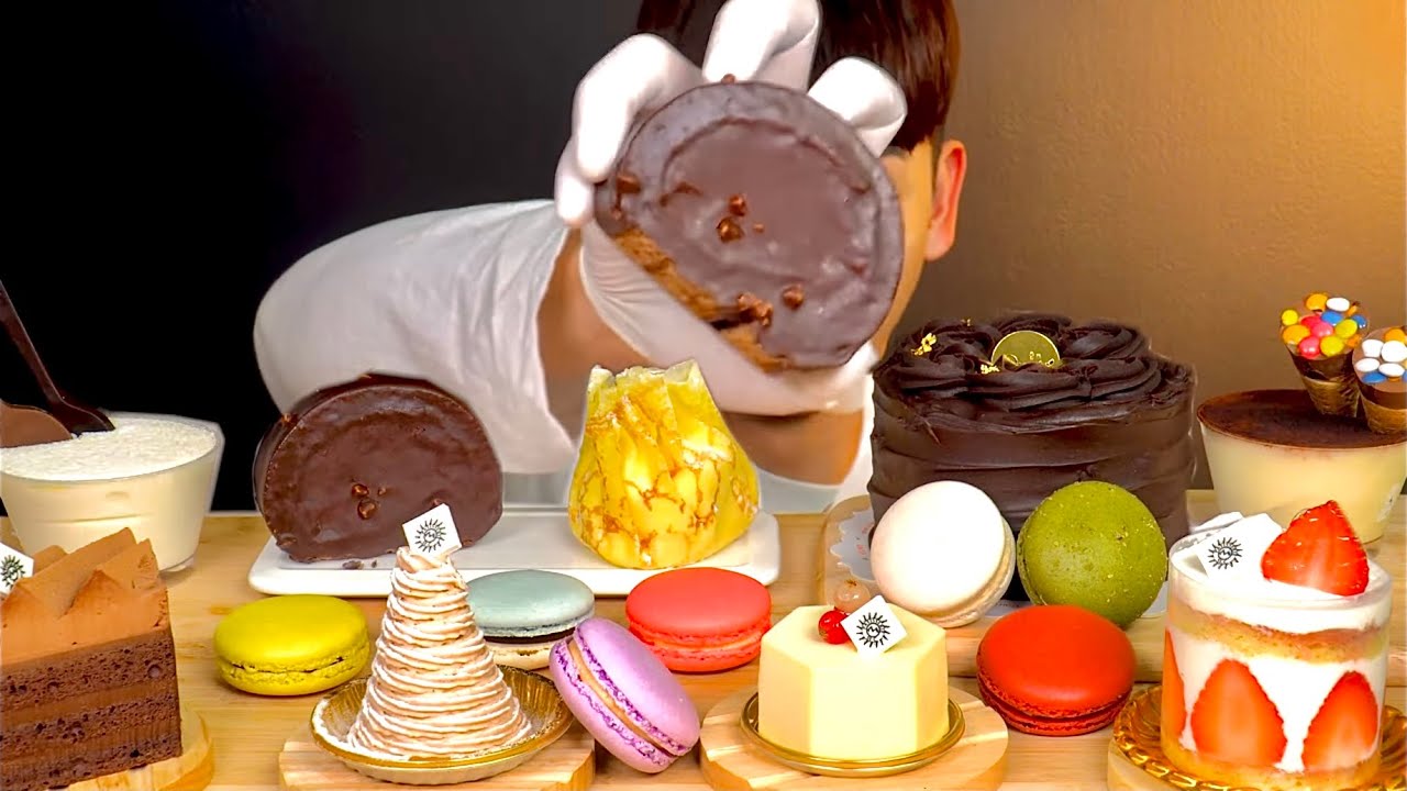 ASMR 😋봉길이가 좋아하는 초코케이크 티라미수 오색마카롱 먹방 Bong-gil's Favorite Dessert Choco Cake Tiramisu Macaron MuKbang