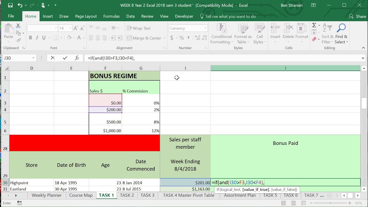 Nested if function week 8 youtube