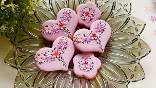 Beautiful Purple Floral Cookies with Wafer Paper Flowers. Happy Valentine&#39;s Day!