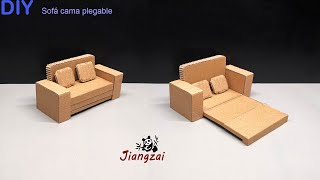 Cómo hacer un sofá cama plegable con cartón en casa | Modelo de sofá cama de cartón de bricolaje