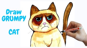 How to draw grumpy cat | how to draw a cute cat