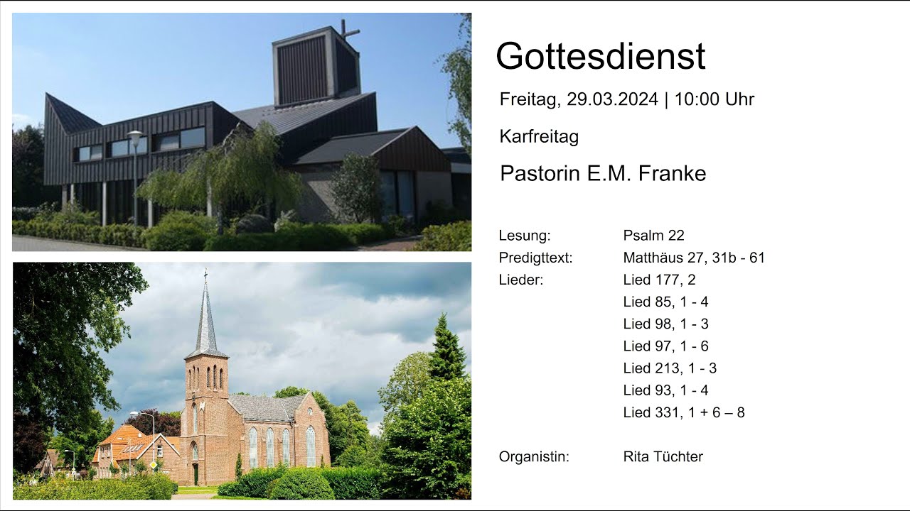 Gottesdienst - Karfreitag 29.03.2024 - 10:00 Uhr - YouTube