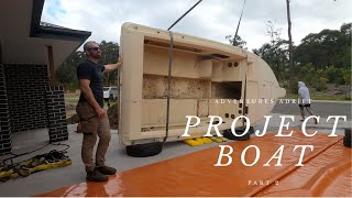Haines Hunter 600R Rebuild  Rolling the Boat and Sanding the Hull