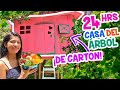 24 HORAS en CASITA DEL ÁRBOL ¡DE CARTÓN!🌳🏡  ¿A PRUEBA DE AGUA? ☔️💧 | CONNY MERLIN