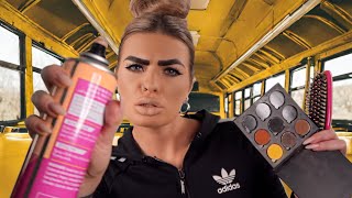 ASMR british chav does your hair and makeup on the school bus 💄🚌 (roleplay)