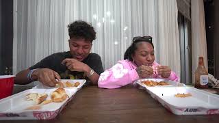 CRAZY Mukbang with my sister brooklyn (what happened while i was gone) (smiling prank)
