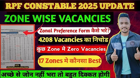 RPF CONSTABLE Zone wise Vacancies. किस Zone मे ज़्यादा Vacancies.17 Zones Vacancy Details.RPF Cutoff