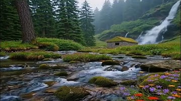 Waterfall flowing over rocks in forest 4k  Relaxing flowing water, White Noise for Sleep, Meditation