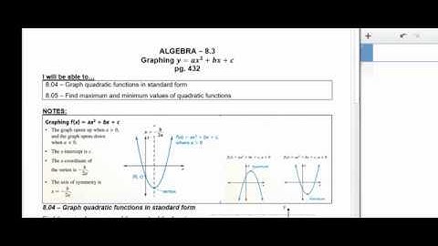 Graphing Quadratic Functions in Standard Form, part 1