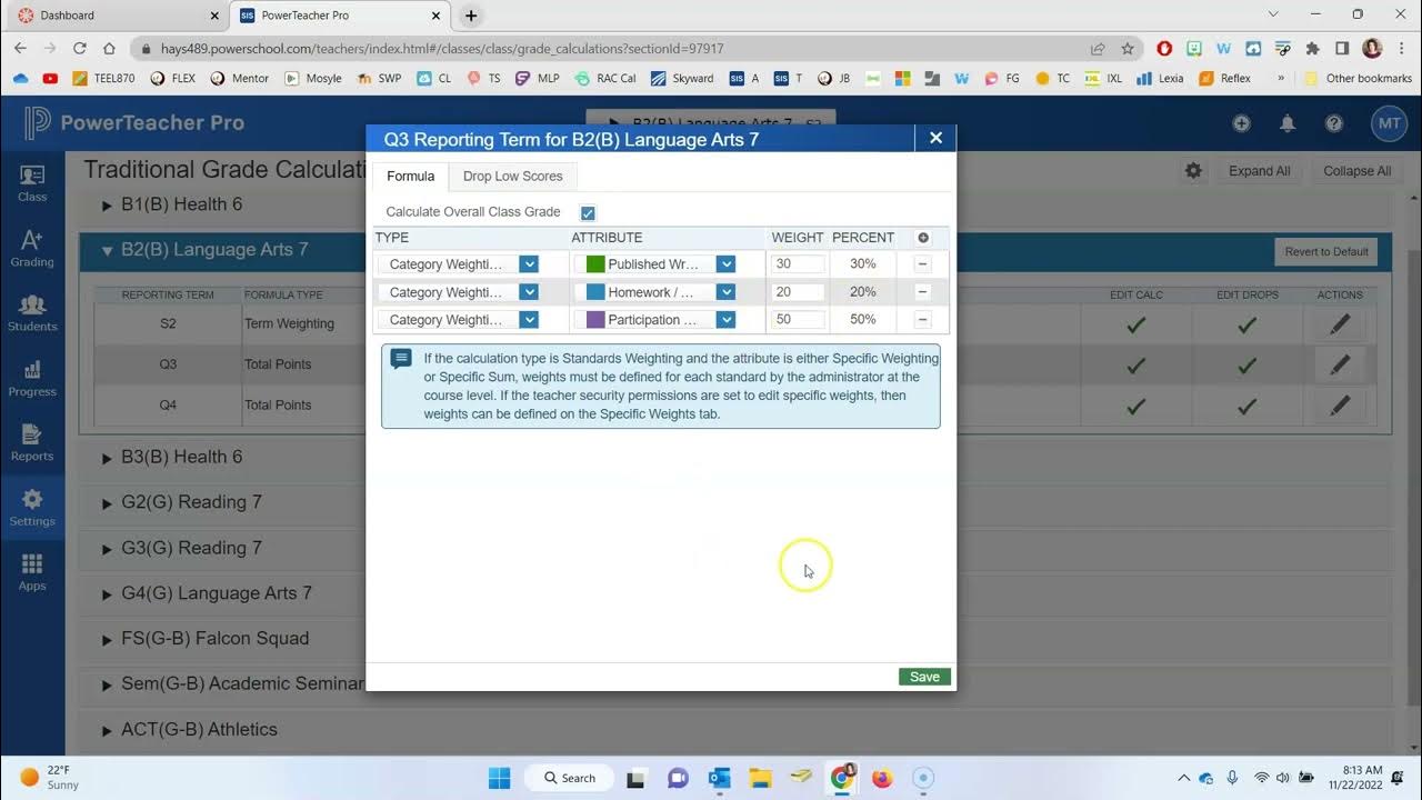 PowerTeacher Pro Setting Up Traditional Grade Calculations YouTube