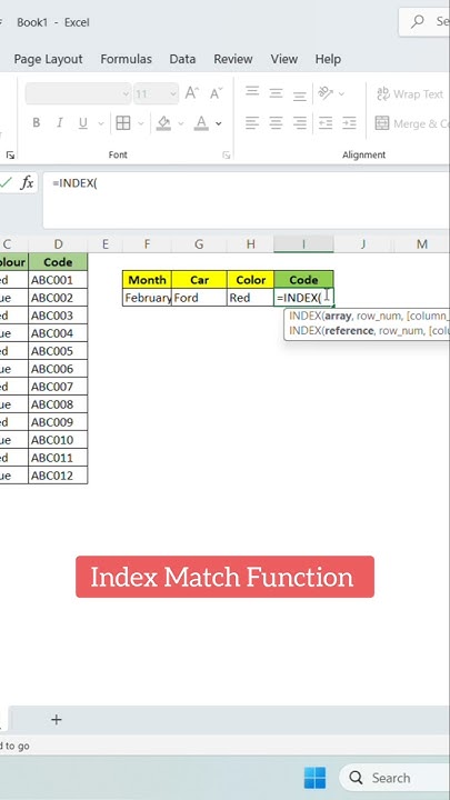 Index Match Function Excel | Lookup Function In Excel #excel - YouTube