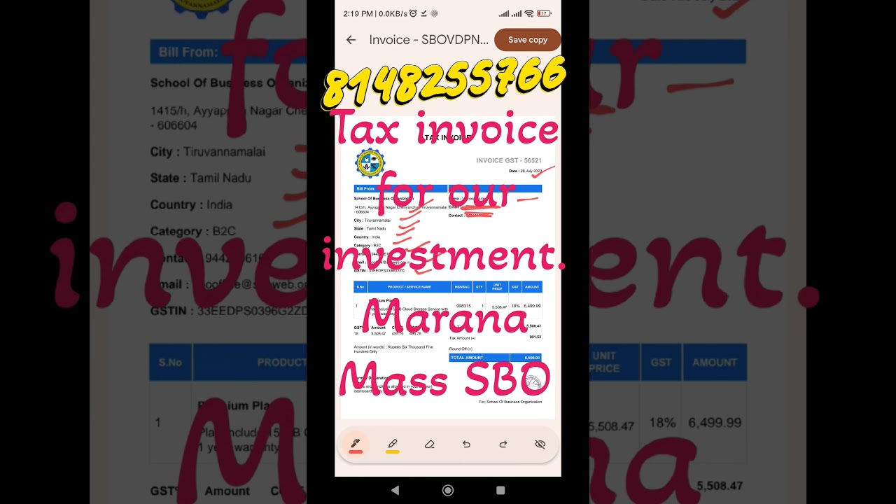 Tax Invoice for our investment in SBO 
