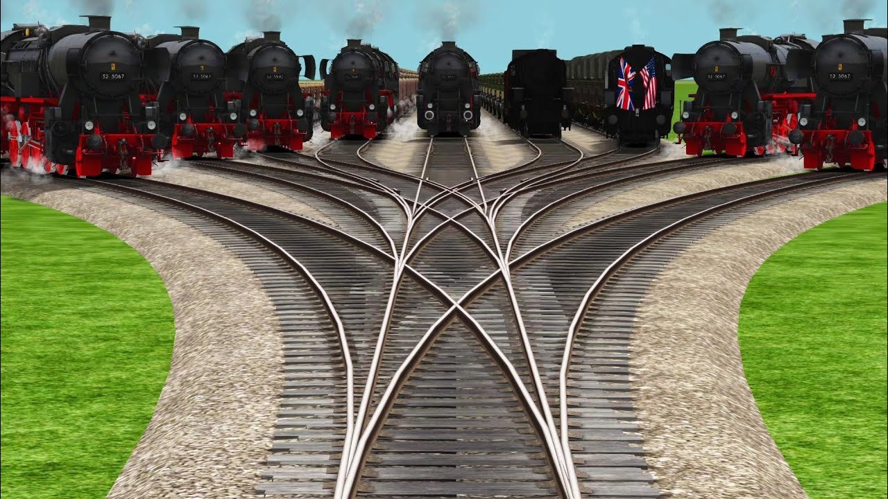 Nine Higher Graphics Steam Trains Crossing At Curves Branches Tracks | train simulator | Railwork