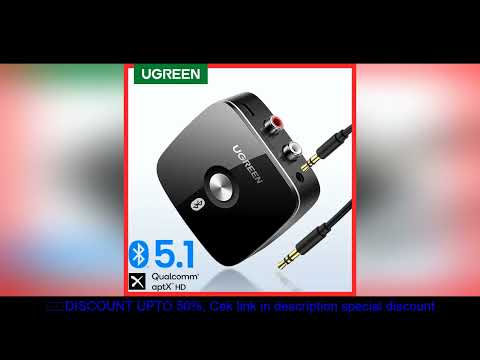 UGREEN Bluetooth RCA Receiver 5.1 aptX HD 3.5mm Jack Aux Wireless Adapter Music for TV Car 2RCA Blue