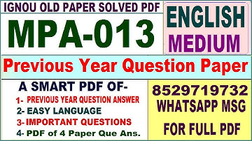MPA 013 Previous Year Question Paper Solved in English || mpa 013 important questions with answers