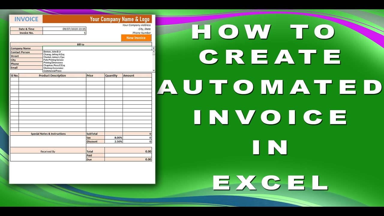 Creating Professional Automated Invoice in Microsoft Excel Free