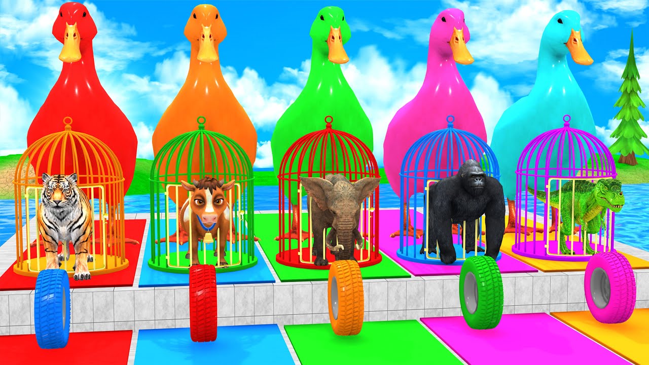 Long Slide Game with Cow Elephant Gorilla Hippopotamus Tiger 3d Animal Game Funny 3d Animals