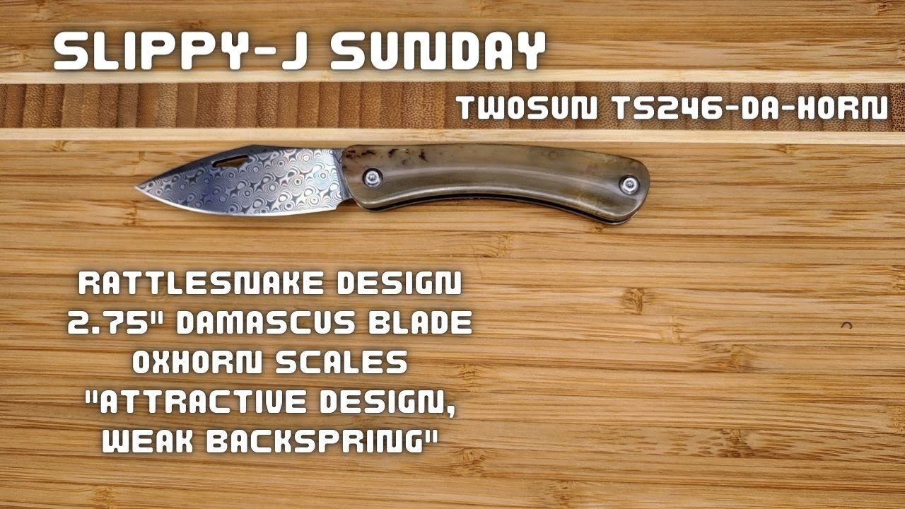 Slippy-J Sunday: TwoSun TS246-DA-Horn RattleSnake Design in Oxhorn with Damascus Blade