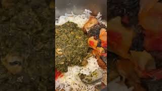 ?? Pondu (cassava leaves) loso (rice) makayabu (salt fish) & pili pili  