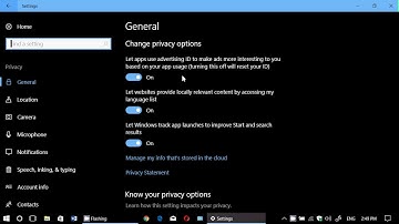 Windows 10 Creators update Privacy settings General tab Advertising ID App telemetry