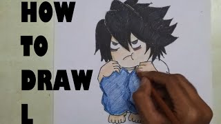 How to Draw Chibi L From Deathnote (Time Lapse Video)