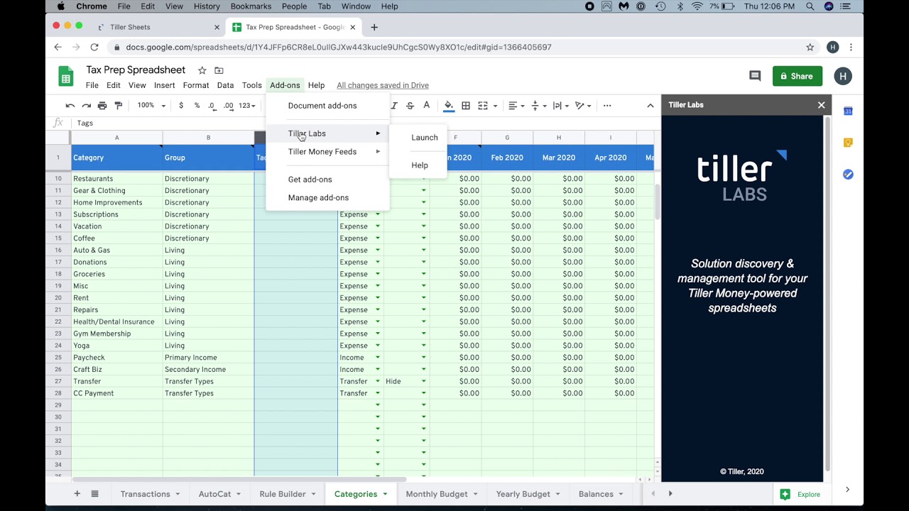 Organizing tax information in a spreadsheet with Tiller Money YouTube