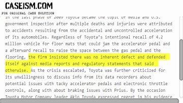 Unintended Acceleration: Toyota’s Recall Crisis Case Solution & Analysis Caseism.com