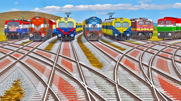 6 TRAINS PASSING EACH OTHER ON BUMPY FORKED RISKY RAILROAD TRACKS : BeamNG.Drive | Train simulator