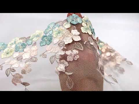 Видео: 05-128 Вышивка на неэл. сетке 20 см, айвори/ментол/желтый (левая)