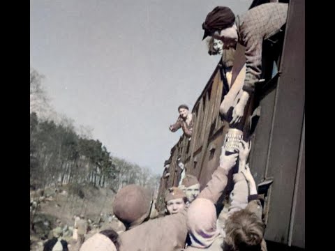 Farsleben Train, April 1945. US GIs record survivors at liberation site, Farsleben, Germany.