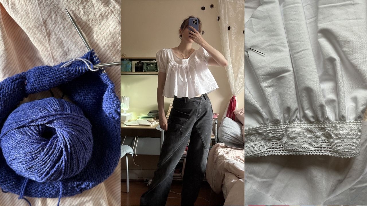 sewing with lace and knitting my first sweater