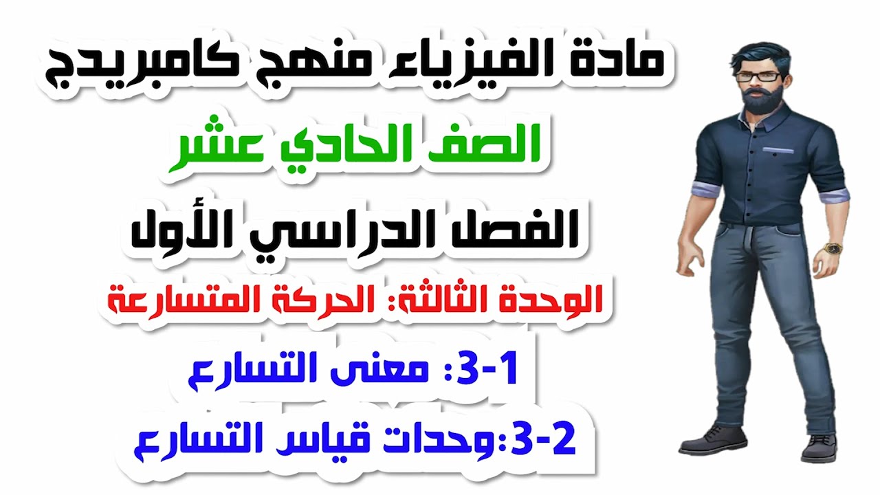 الصف الحادي عشر، الفصل الأول، الوحدة الثالثة: 3-1: معنى التسارع + 3-2: وحدات قياس التسارع
