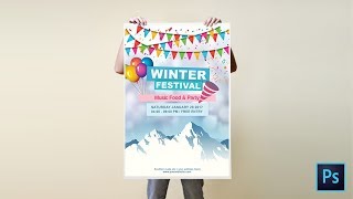 winter festival poster flyer photoshop adobe