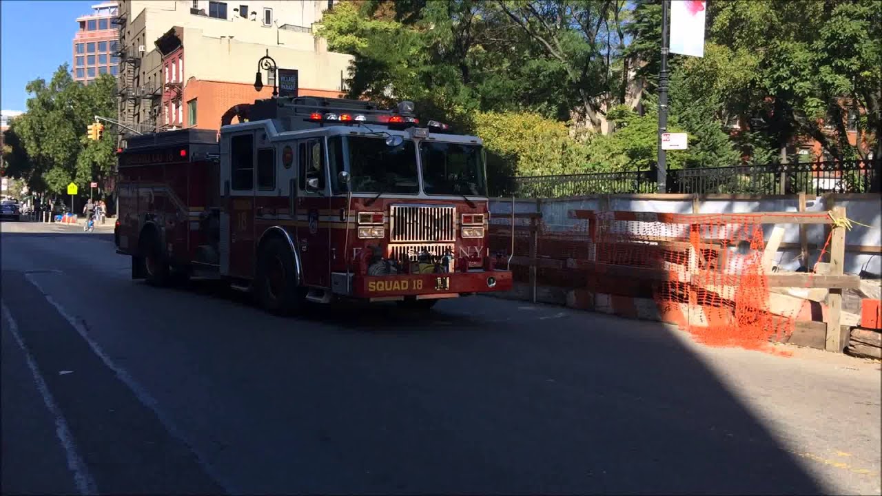 FDNY SQUAD 18 RESPONDING URGENTLY ON GREENWICH ST. IN MANHATTAN TO A CONFINED SPACE RESCUE IN NYC.
