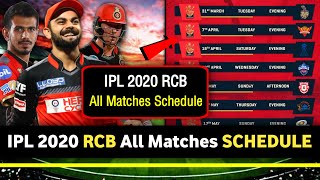 IPL 2020 - RCB All Matches Full Schedule | Royal Challengers Bangalore 2020 IPL