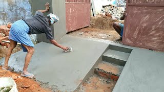 Flooring Techniques_Front Ramp with Steps Flooring Plastering with Cement Mixing|Ramp design ideas