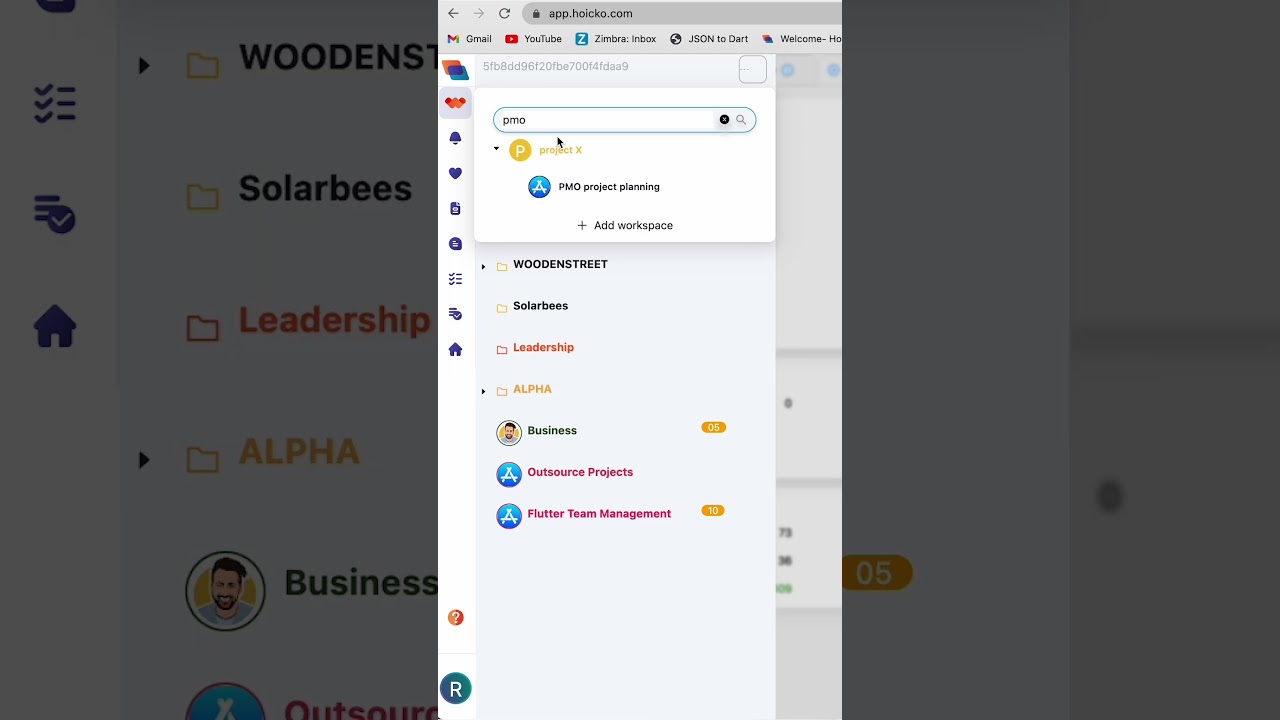 Hoicko Search Feature in Workspace