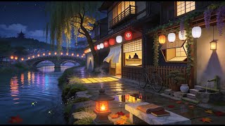 Kyoto Night Canal Walk 🌙 3 Hour Lofi Study Beats & Water Sounds for Deep Focus