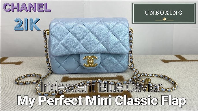 CHANEL Iridescent Caviar Quilted Mini My Perfect Flap Light Blue