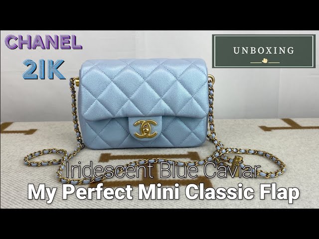 Chanel My Perfect Mini Flap, Blue Iridescent Caviar Leather, Gold Hardware,  As New in Box MA001