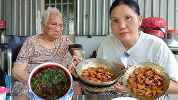 Bữa cơm nhà quê Bà lão ăn Cá Tràu kho quẹt với canh rau mồng tơi | Cơm đạm bạc đồng quê rất ngon