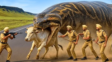 Heroic Team Saves Frightened White Cow From Ferocious Giant Python on the Open Field 🐄🐍