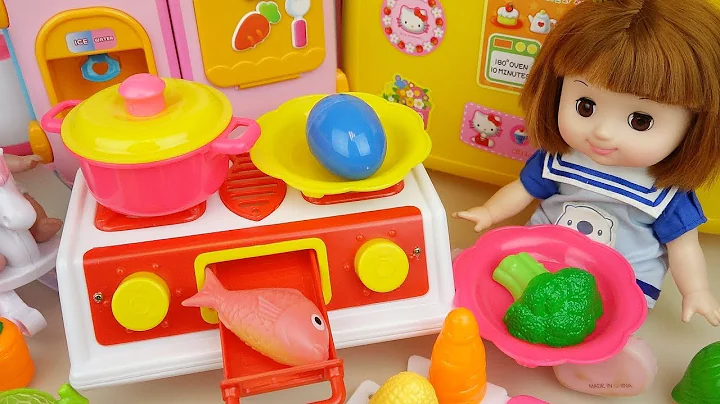 Baby doll kitchen and cooking food surprise eggs play